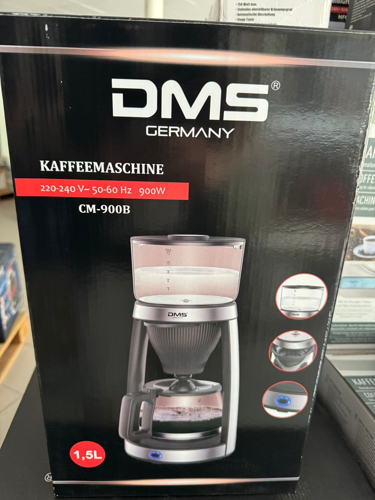 DMS CM-900B Kaffeemaschine 1.5L 900W Glaskanne Warmhaltefunktion