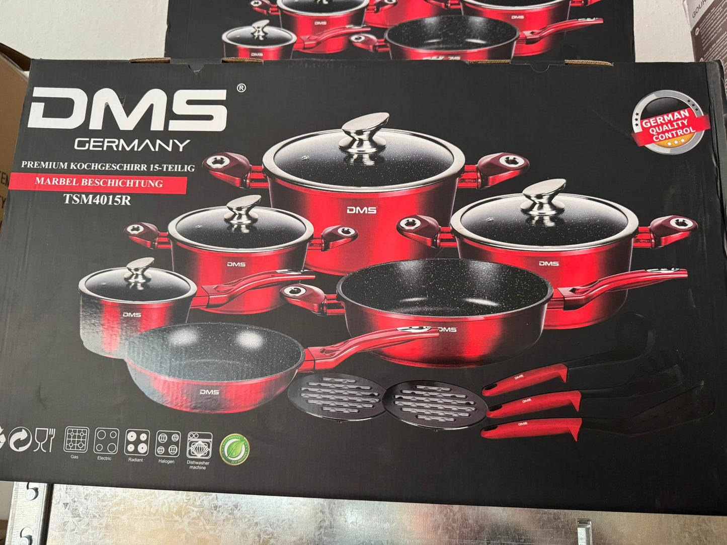 DMS TSM 4015R 15-teilig Induktion Kochgeschirr set Töpfe Bratpfanne,Rot/Metall