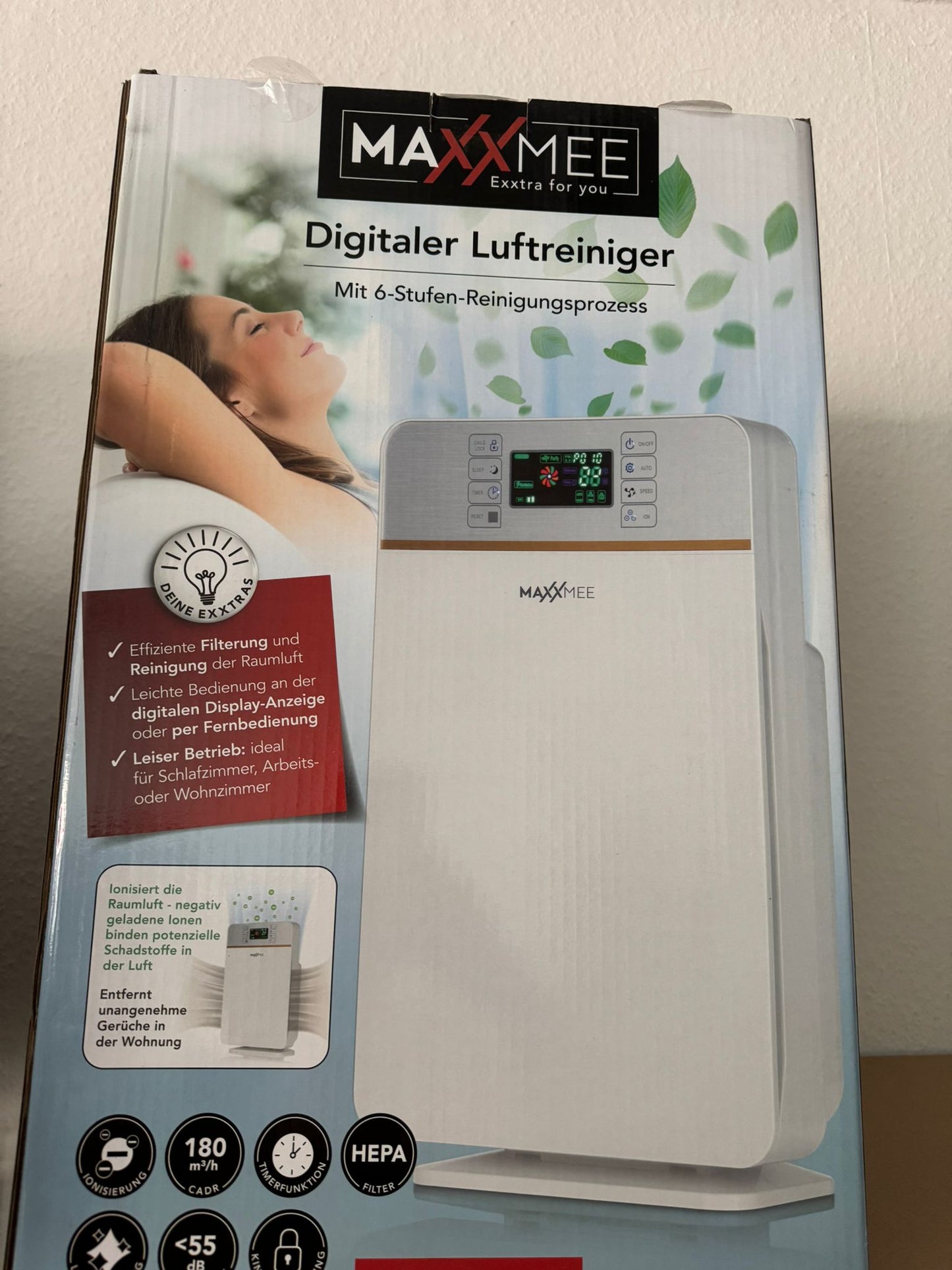 MAXXMEE Luftreiniger Digital 50W weiß/silber Digitaler-Luftreiniger
